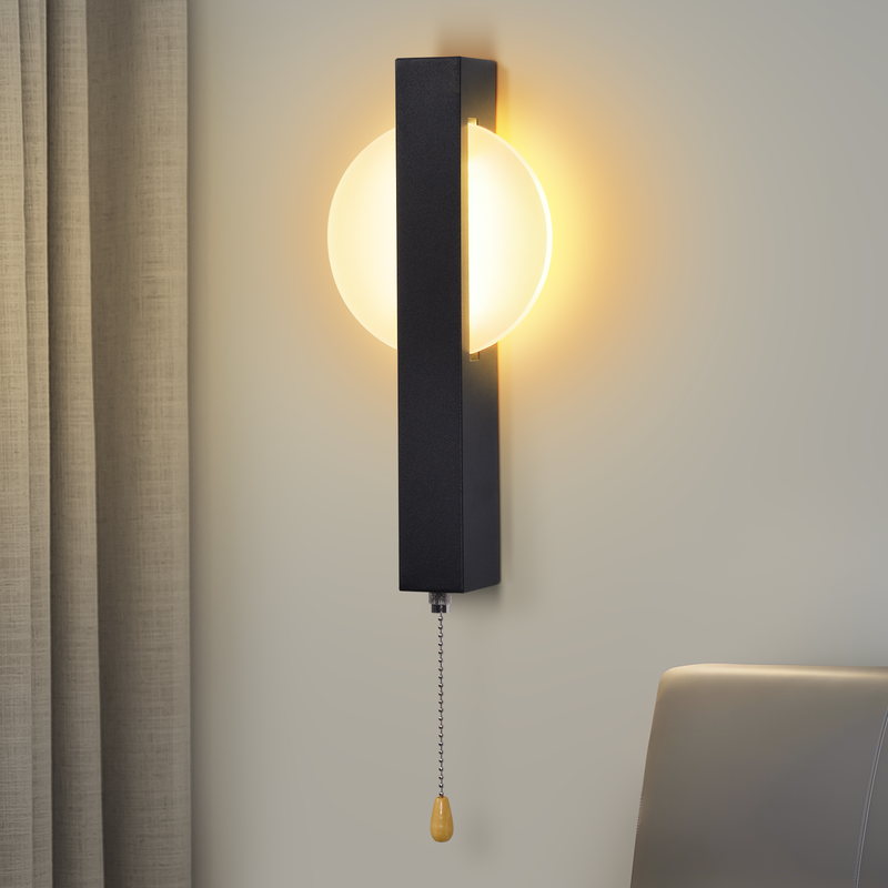 NETTLIFE Sort indendørs væglampe med LED-belysning, med afbryder - Indendørs entrélampe med trækkontakt, varm hvid 3000 K, 6 W