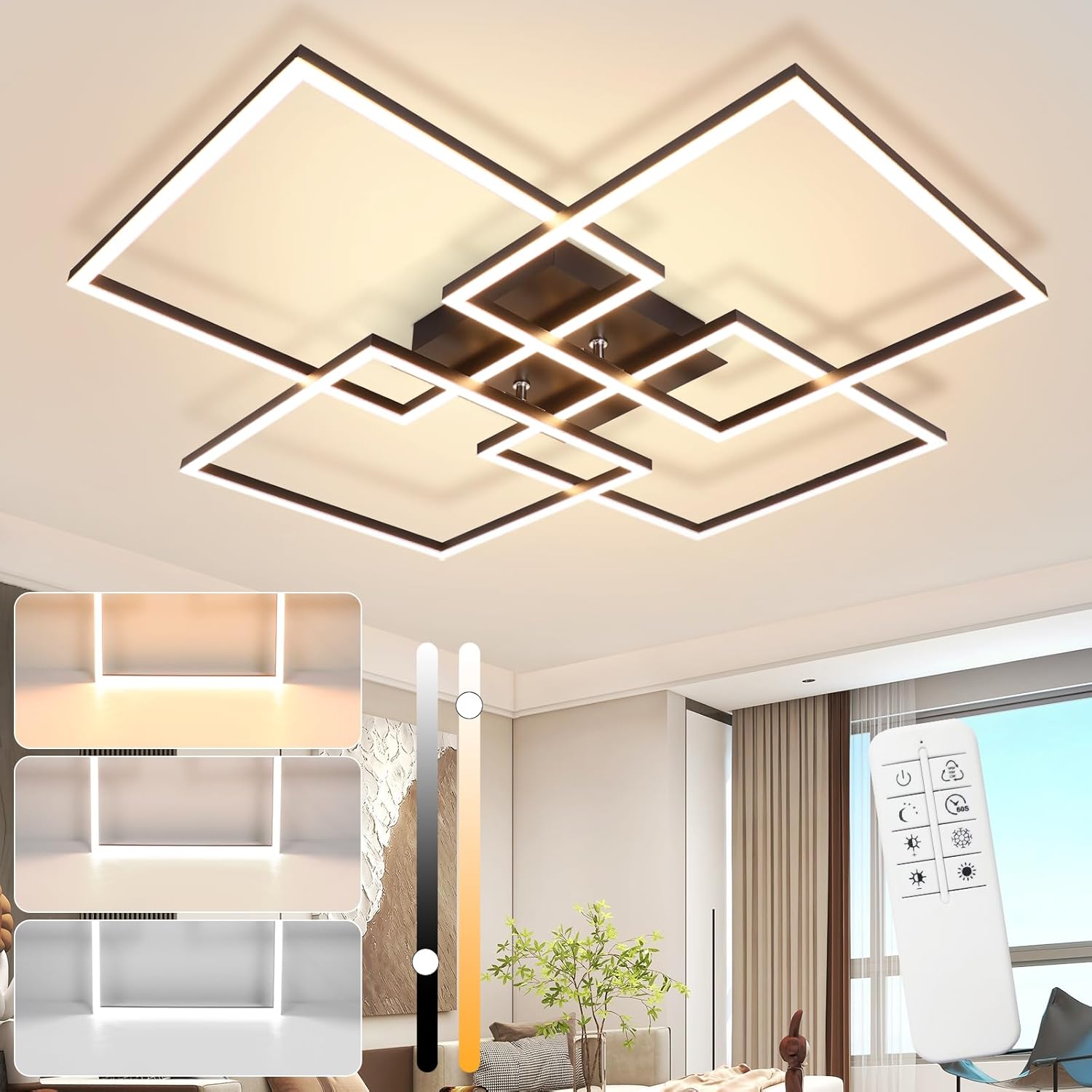 NETTLIFE LED - loftslampe, stue Loftslampe, 72 cm, sort dæmpbar Med fjernbetjening 48W moderne, rektangulært, design