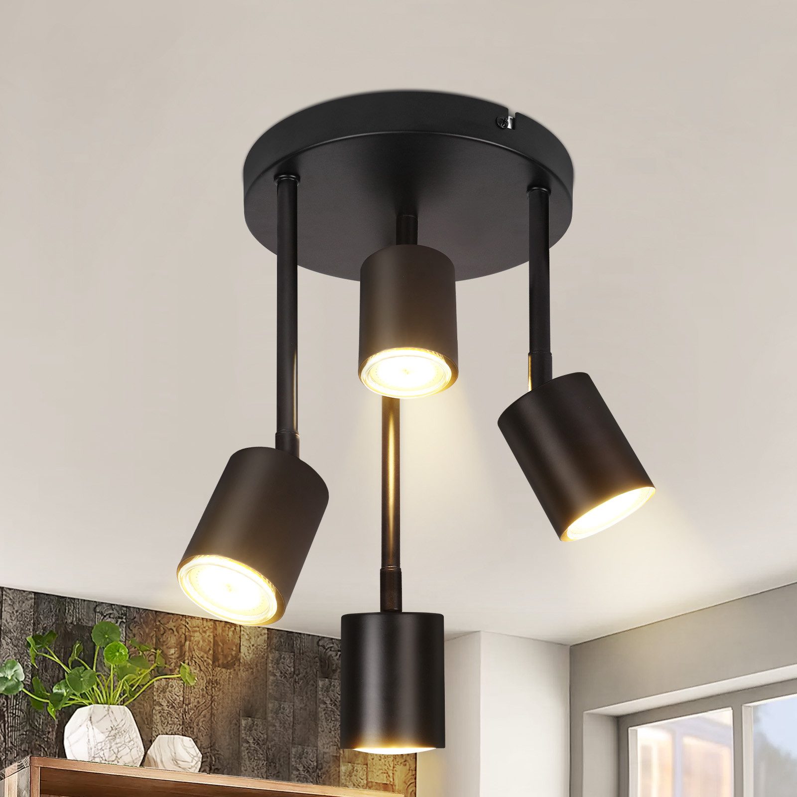 NETTLIFE Loftspotlight, 4 lamper, sort, justerbar loftslampe LED GU10, køkkenlampe, 350°