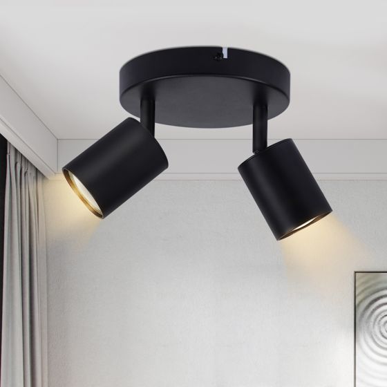 NETTLIFE LED loftspotlight, 2 lys, sort, GU10, 330° justerbar, rund, moderne loftslampe