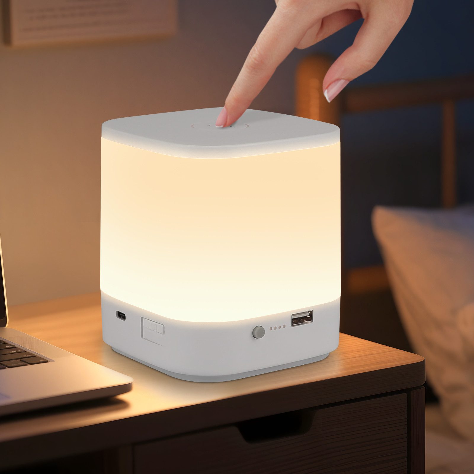 NETTLIFE 1800mAh batteridrevet LED-bordlampe, berøringsdæmpbar 3000-6500K USB, 3 farvetemperaturer og timerfunktion, natlampe