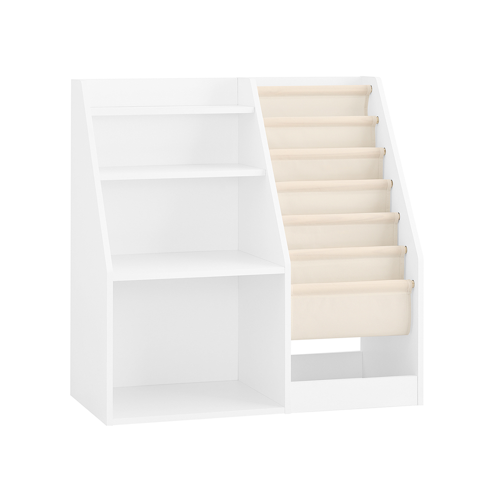 SoBuy KMB119-W Montessori-reol til børn med 3 hylder og 1 kurv Legetøjshylde til børn Gulvstående pladsbesparende og multifunktionel reol Hvid 80x40x80cm