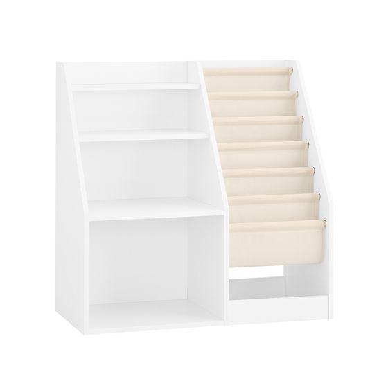 SoBuy KMB119-W Montessori-reol til børn med 3 hylder og 1 kurv Legetøjshylde til børn Gulvstående pladsbesparende og multifunktionel reol Hvid 80x40x80cm