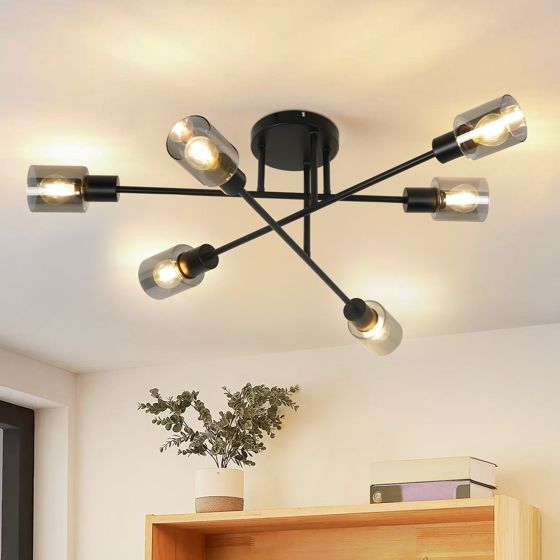NETTLIFE - loftlampe spotlight 6 flammer sort industriel E14 loftlampe til stuen