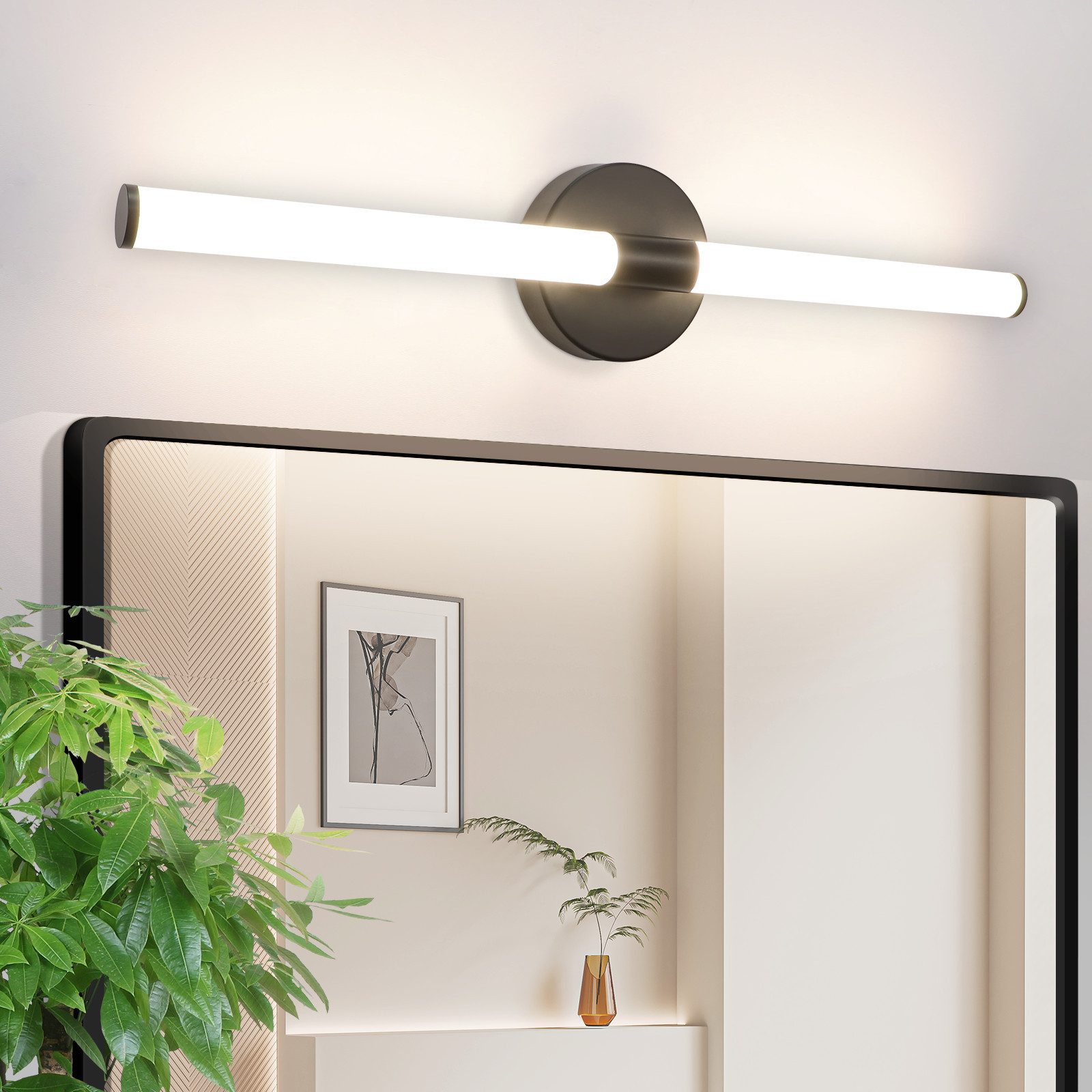 NETTLIFE LED-væglampe til badeværelset 60 cm, 8 W, sort, 4000 K, IP44