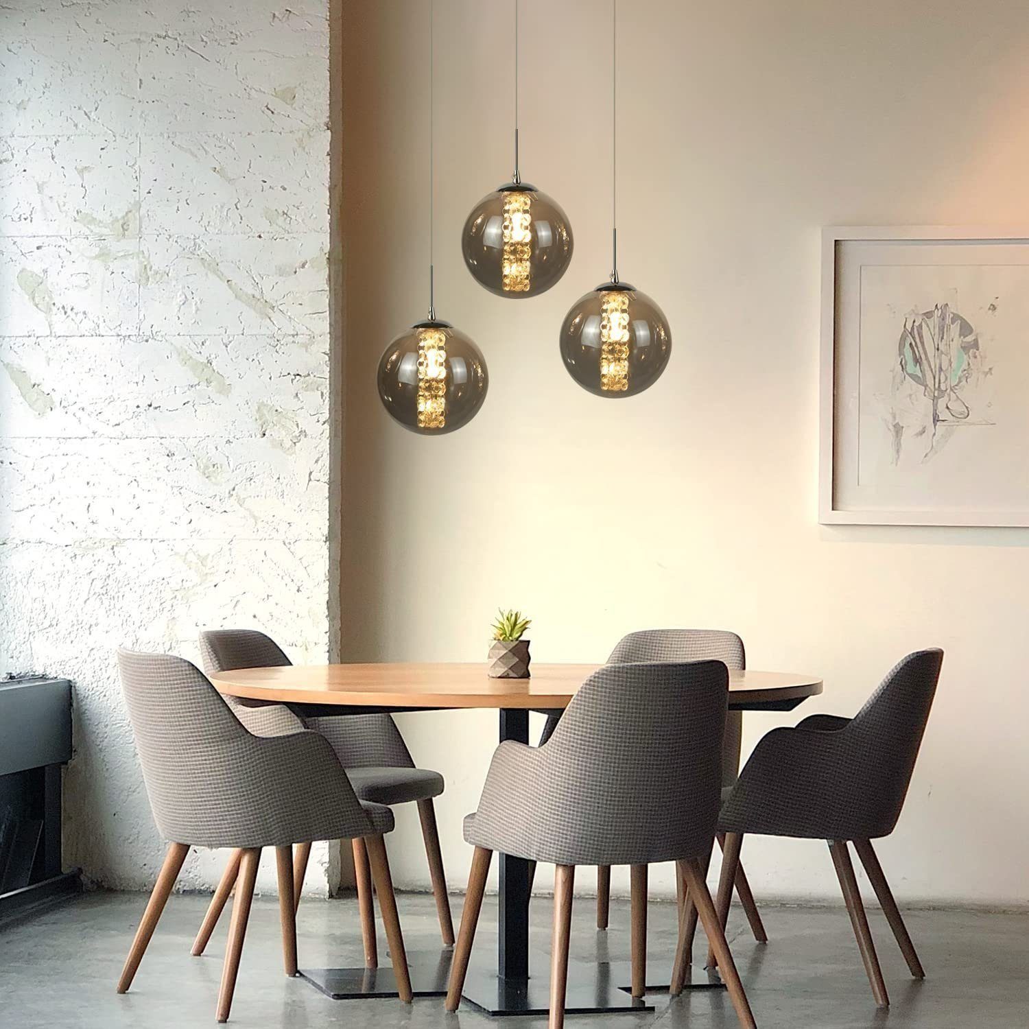 NETTLIFE pendellampe, grå, glas, diameter, 28 cm, G9, 3 lys, moderne farve, spisebordslampe køkken, stue lampe