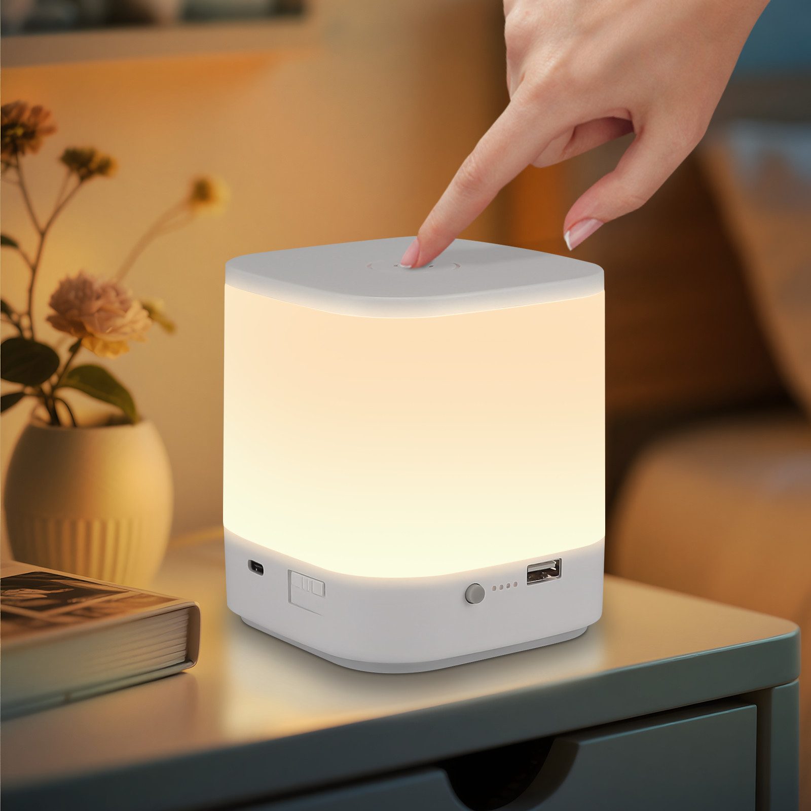 NETTLIFE LED-bordlampesæt med 1800mAh genopladeligt batteri, 3000-6500K USB-touchdæmper, 3 farvetemperaturer