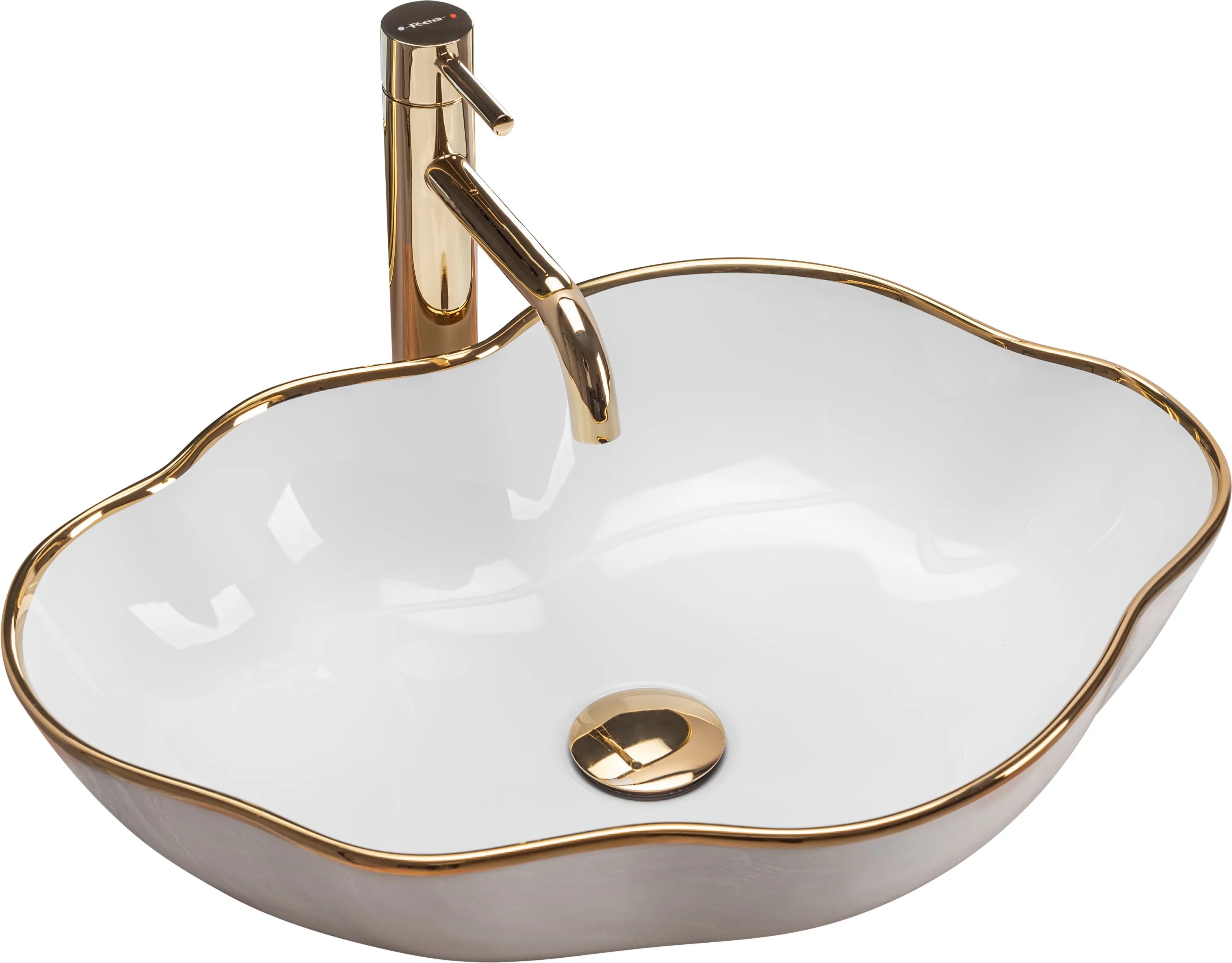 REA bordmonteret håndvask PEARL Hvid/Guld, 50,5x38x13,5cm