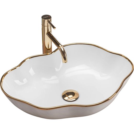 REA bordmonteret håndvask PEARL Hvid/Guld, 50,5x38x13,5cm