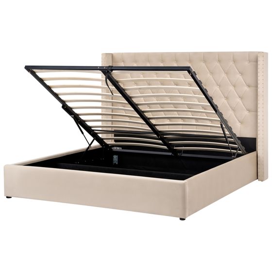 Seng med opbevaring LUBBON Velour Beige 180 x 200 cm