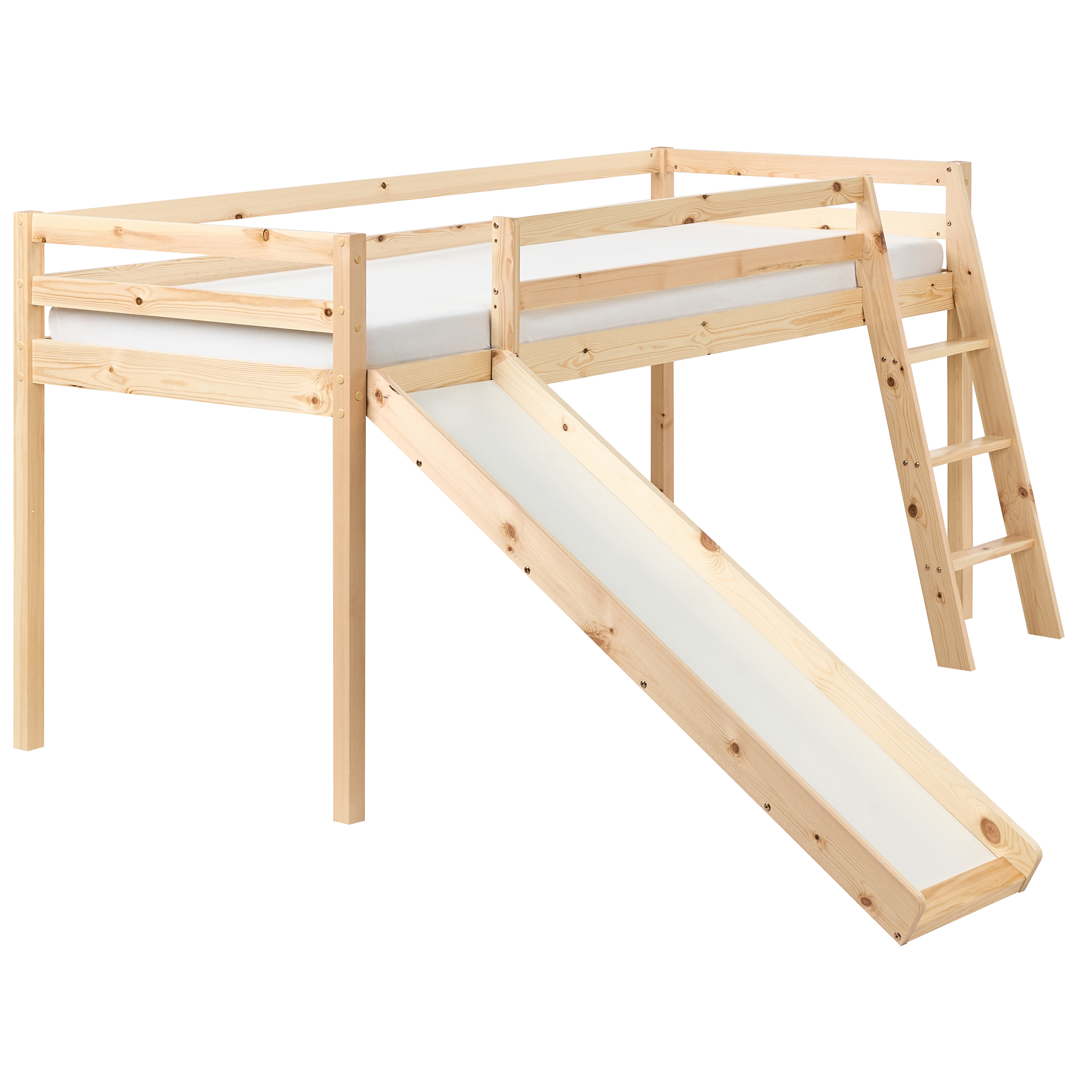 Halvhøj seng Fyretræ STAPLE 90 x 200 cm Med en rutsjebane Lysebrun