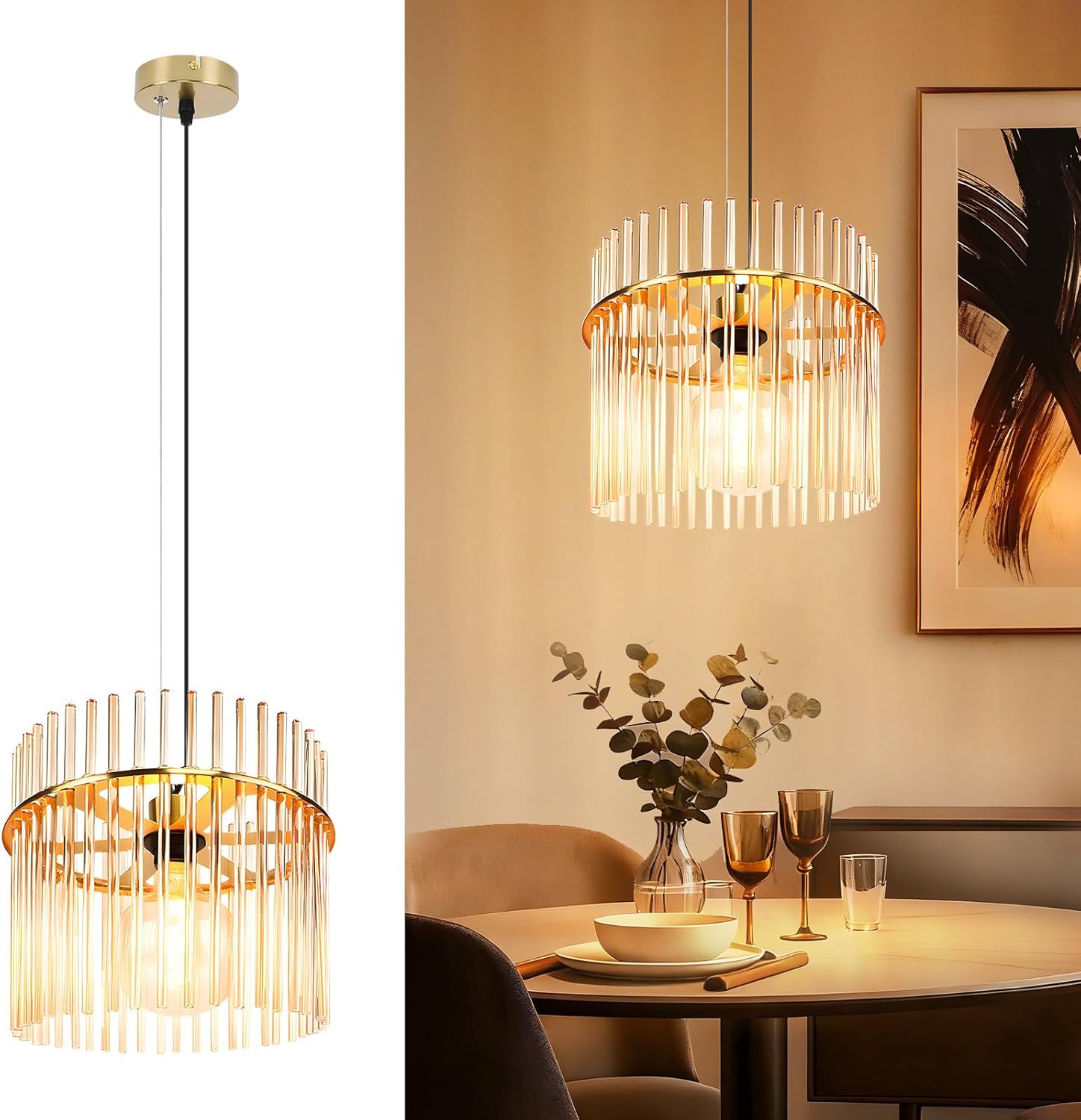 NETTLIFE Retro Guld Pendellampe, Glaslampe, E27 Fatning, 30 cm, Til Køkken og Café (uden Lampe)