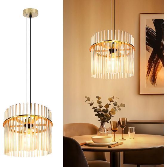 NETTLIFE Retro Guld Pendellampe, Glaslampe, E27 Fatning, 30 cm, Til Køkken og Café (uden Lampe)