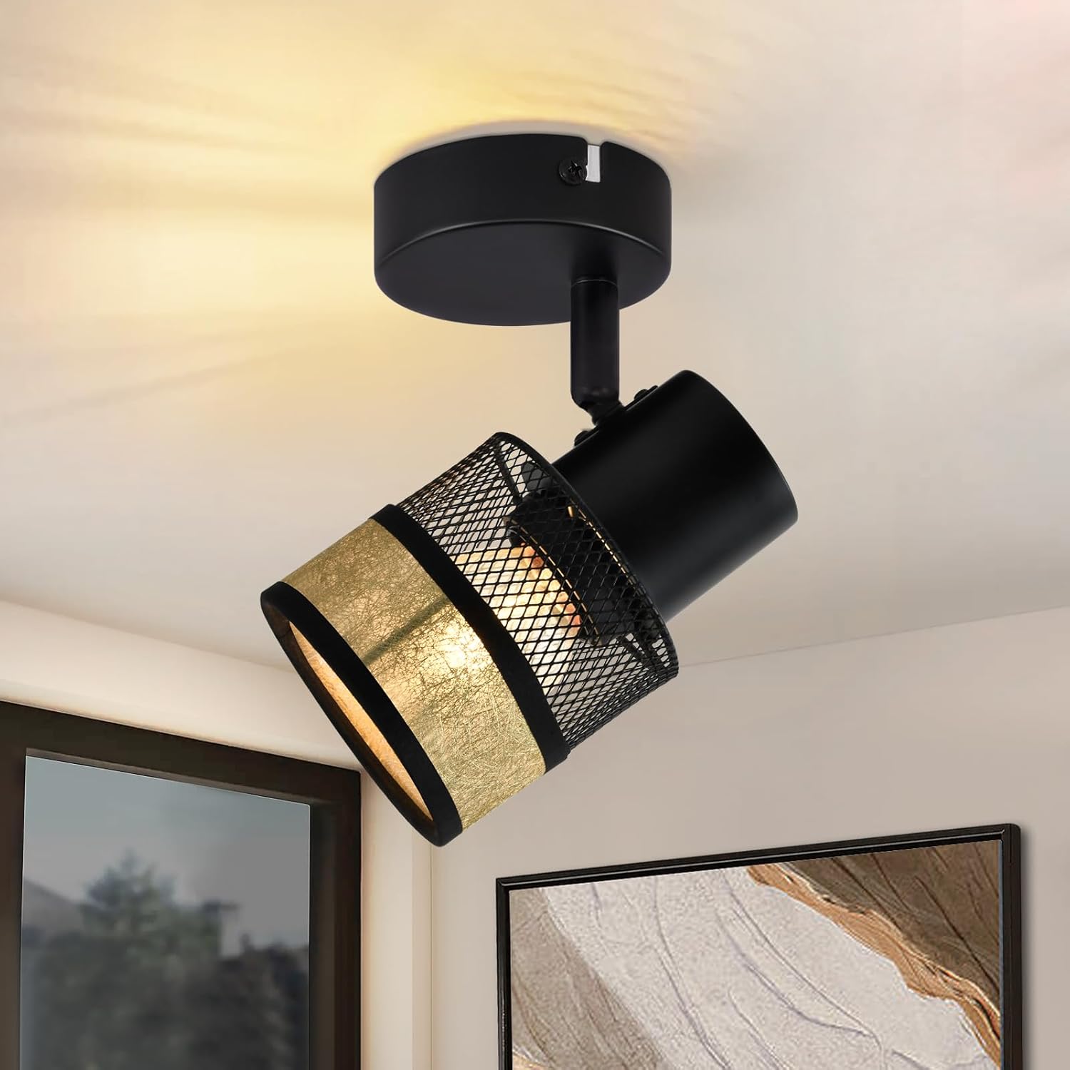 NETTLIFE Loftspotlight 1-lampe sort korridorlampe metal vintage guld E27 LED maks. 40W justerbar 330°