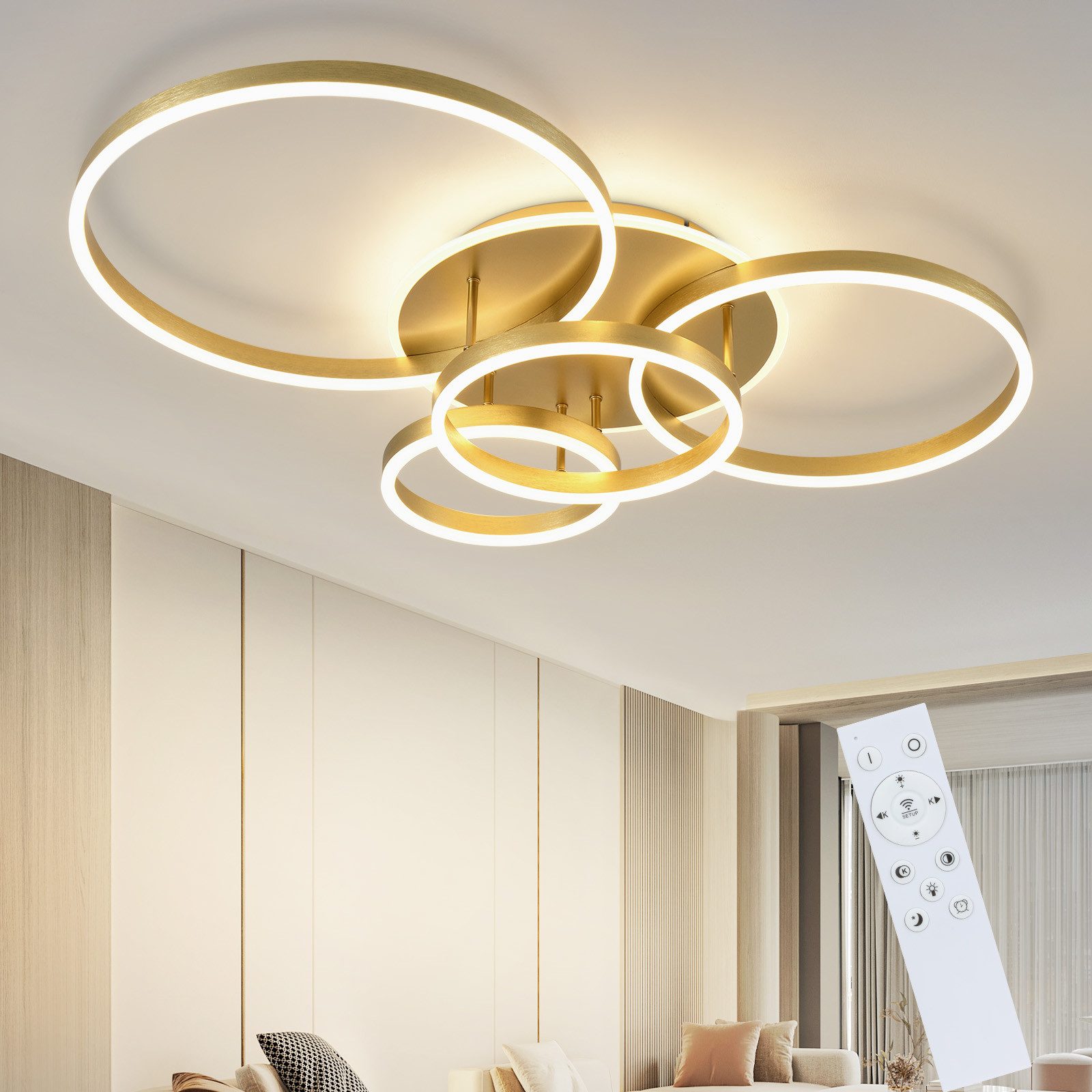 NETTLIFE LED loftlampe til stue, sort, dæmpbar, moderne design, 61 cm, fjernbetjening, 50 W