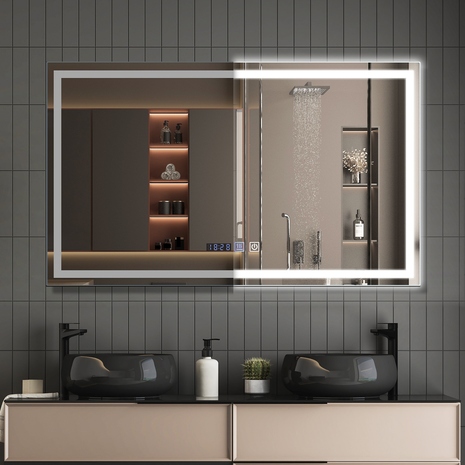 NETTLIFE oplyst badeværelsesspejl - 100x60 cm LED, IP44 touch-afbryder, optøningstimer, justerbar