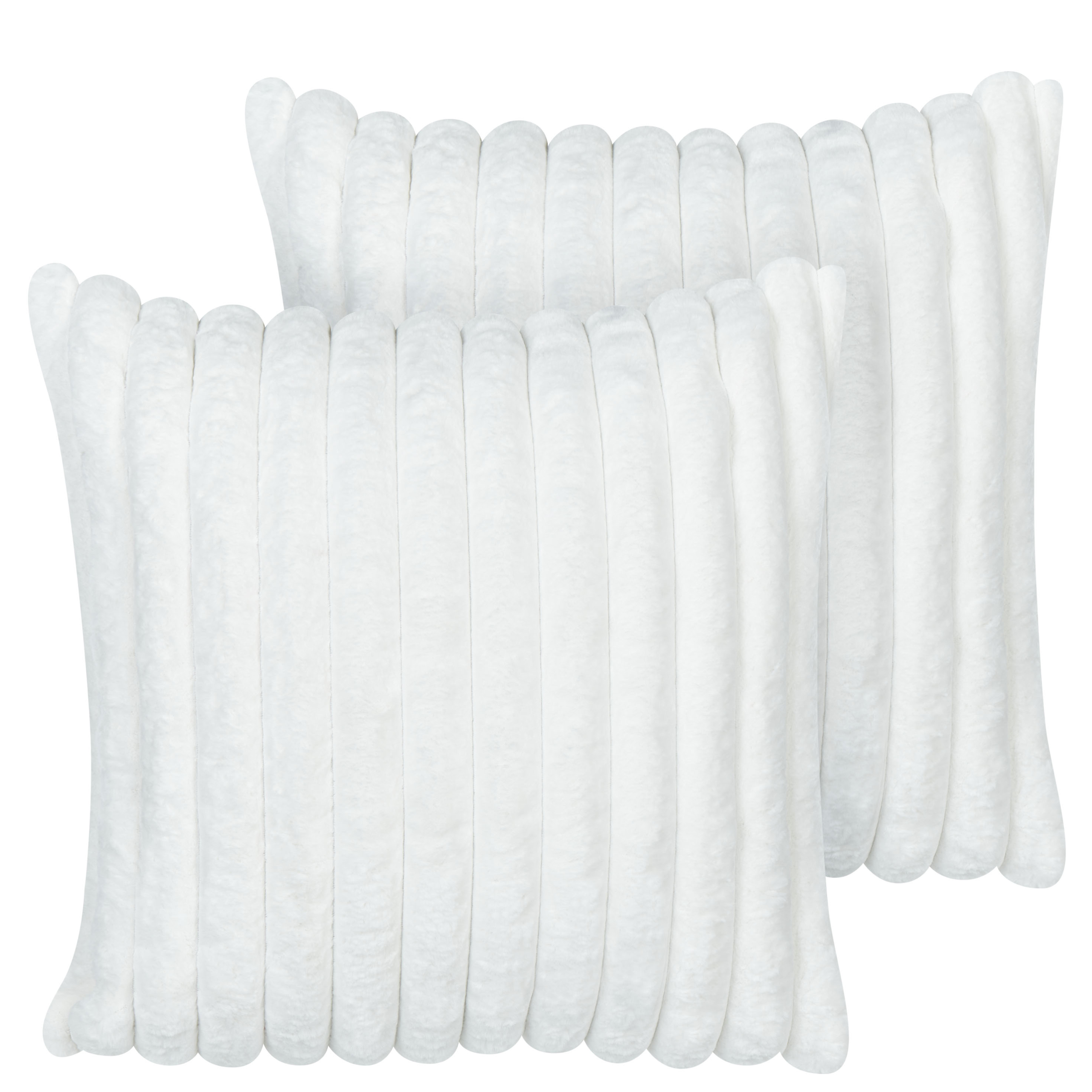 Sæt af 2 pyntepuder RAKYA 45 x 45 cm Kunstig pels Hvid Stribet mønster