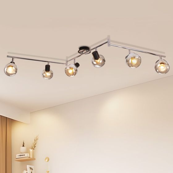 NETTLIFE loftslampe spotlight E14 moderne røget glas 6 flammer loftslampe drejelig 350° roterende