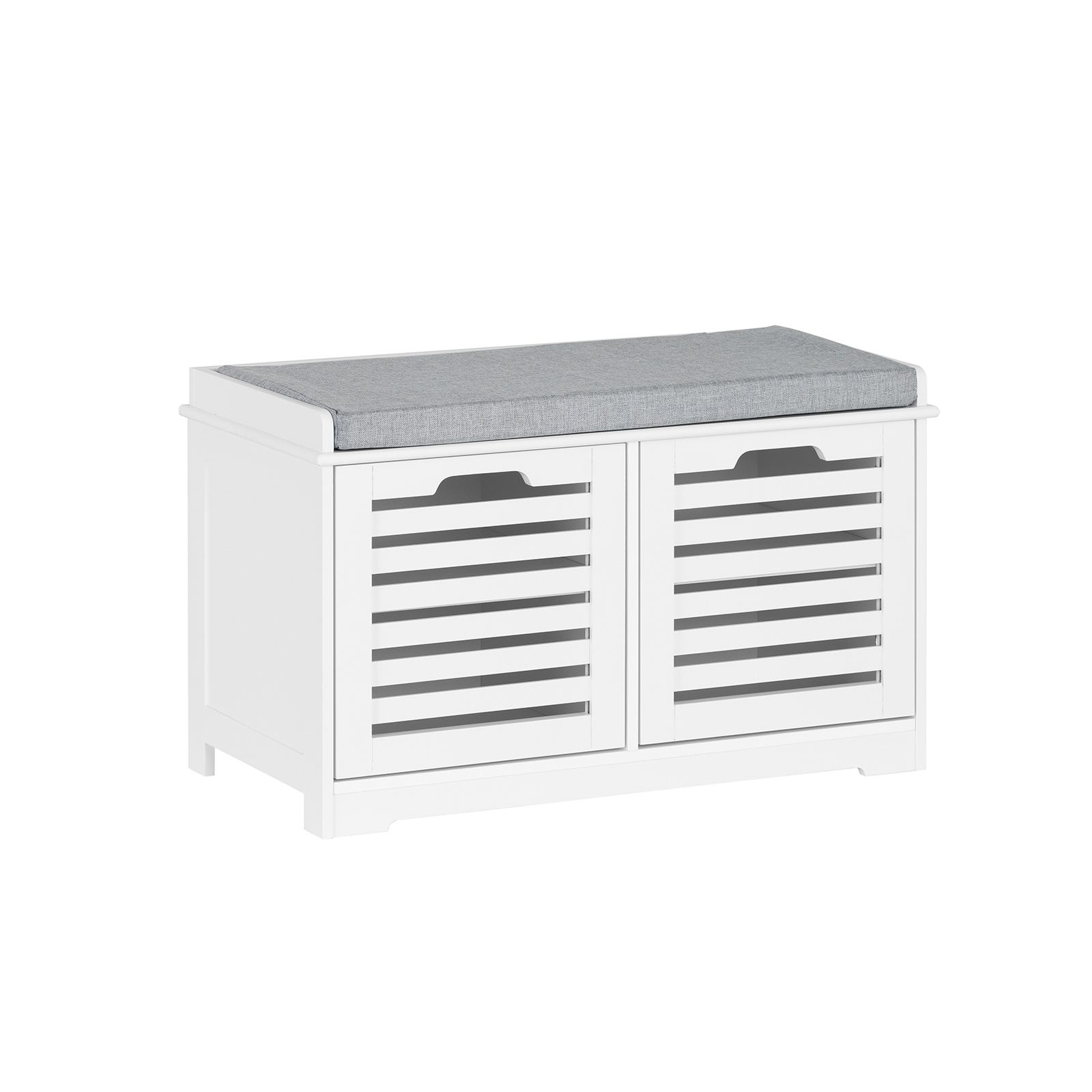 SoBuy Indgangsskoskab med sæde - pladsbesparende skoskab med opbevaring, slankt skoskab til gang eller soveværelse, hvid, 71x35x43cm, belastningskapacitet 133kg - FSR23-II-W