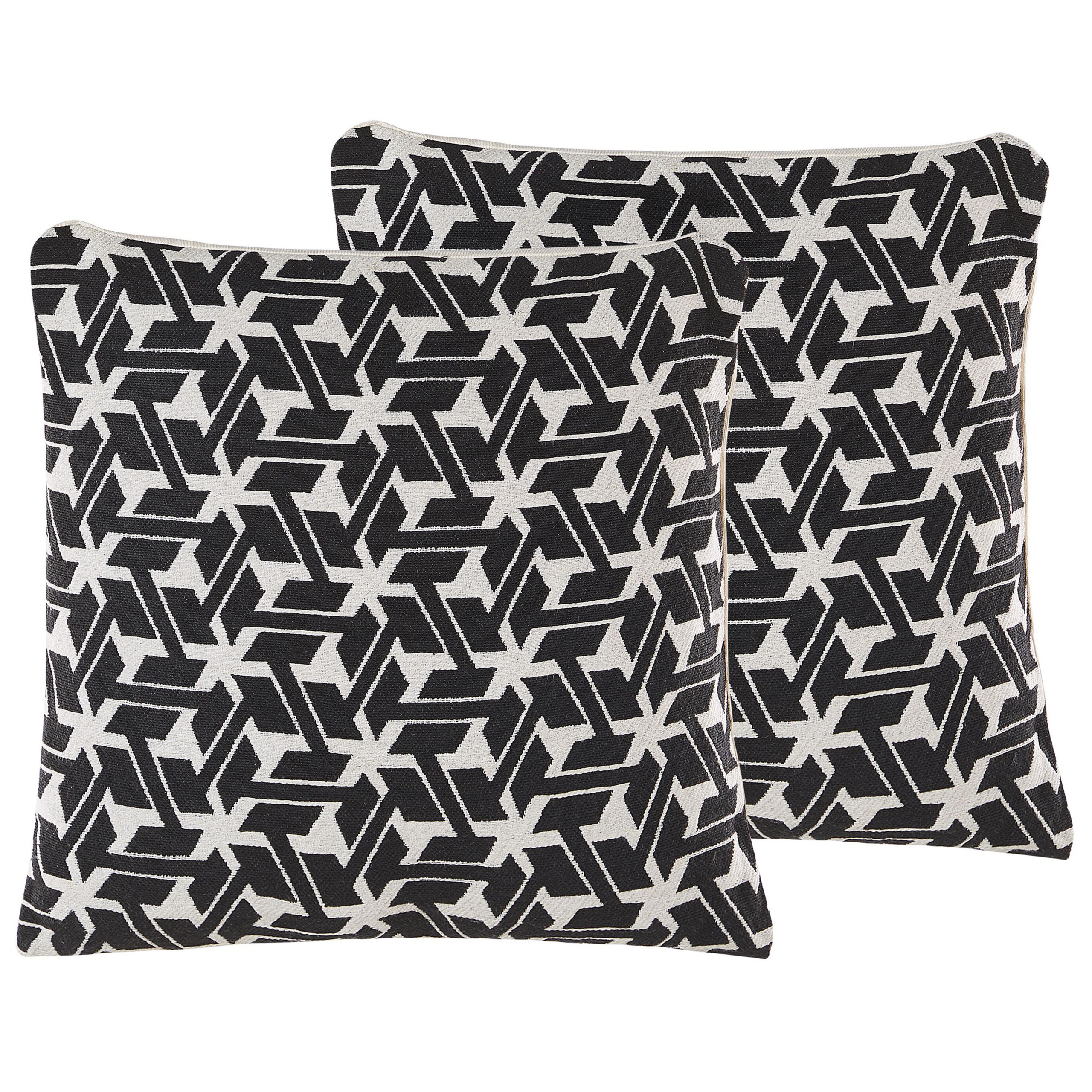 Sæt af 2 pyntepuder ANDIRIN 45 x 45 cm Bomuld Sort Geometrisk mønster