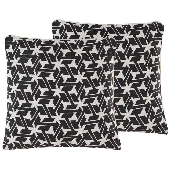 Sæt af 2 pyntepuder ANDIRIN 45 x 45 cm Bomuld Sort Geometrisk mønster