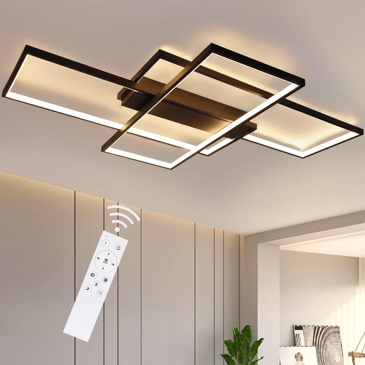NETTLIFE Matsort LED loftlampe 3-delt, 100x70x8 cm, 88W, med fjernbetjening