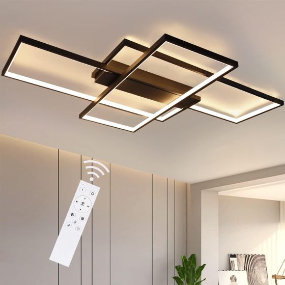NETTLIFE Matsort LED loftlampe 3-delt, 100x70x8 cm, 88W, med fjernbetjening