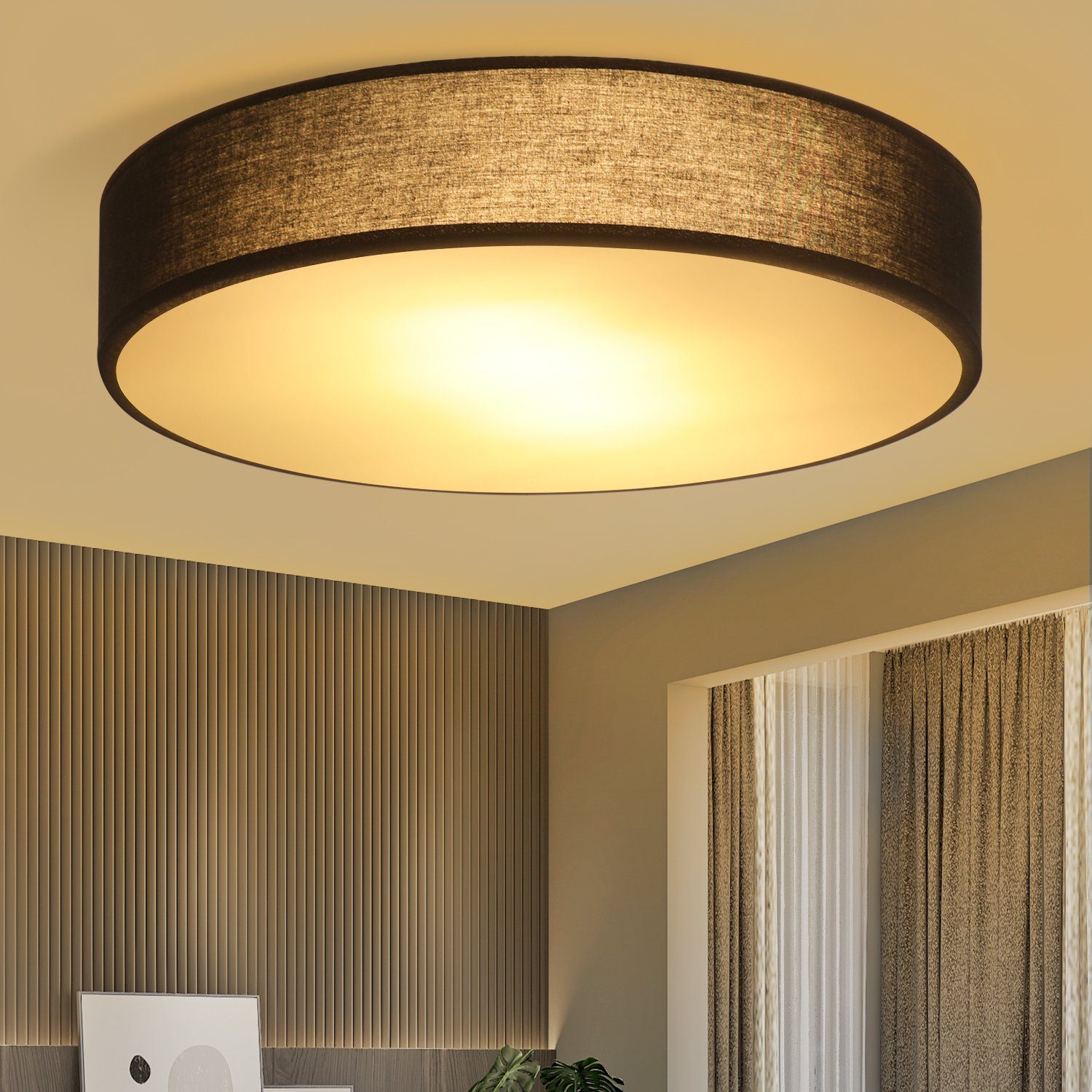 NETTLIFE - loftslampe, til soveværelse, 38 cm, rund, 2 lamper, E27, sort, moderne, soveværelseslampe med stofskærm Til køkken