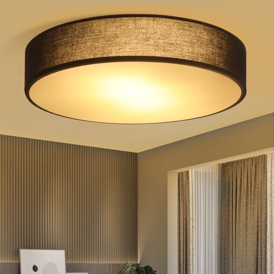 NETTLIFE - loftslampe, til soveværelse, 38 cm, rund, 2 lamper, E27, sort, moderne, soveværelseslampe med stofskærm Til køkken