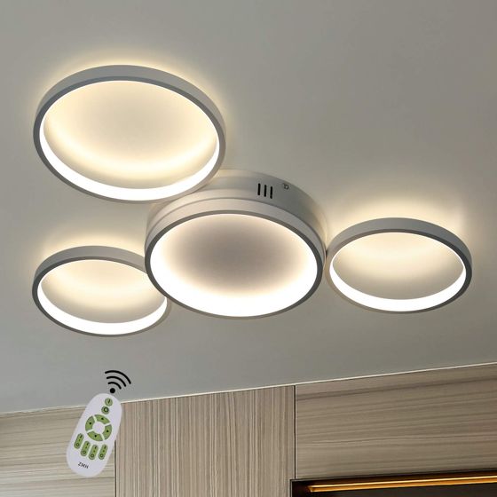 NETTLIFE LED - loftlampe, dæmpbar. Fjernbetjening, 52W, moderne loftlampe, med 4 metalringe.
