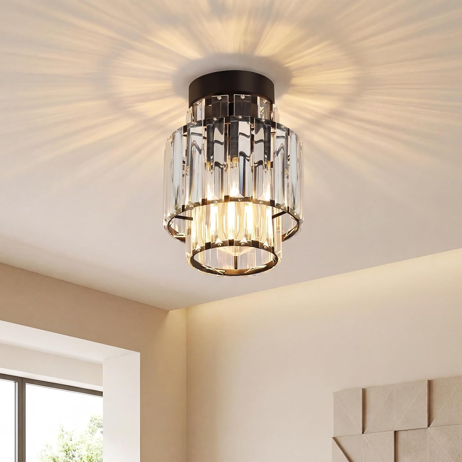 NETTLIFE Moderne Krystal Loftlampe Sort Vintage Lysekrone E27 til Stue Soveværelse og Entre (Uden Pære)