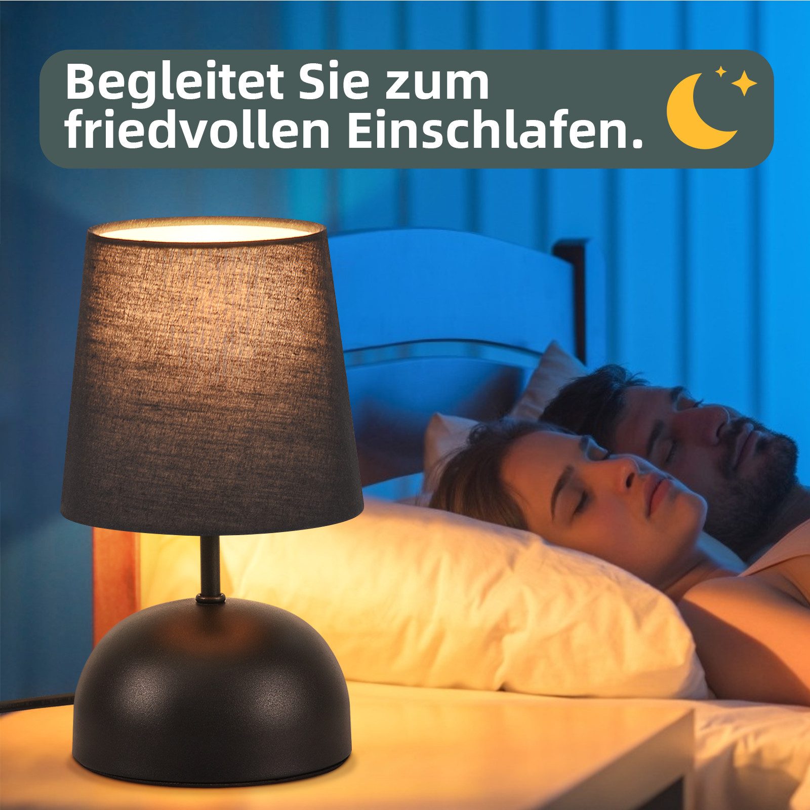 NETTLIFE sengelampe med ledning sort stofbordlampe moderne soveværelses sengelampe med ledning uden pære