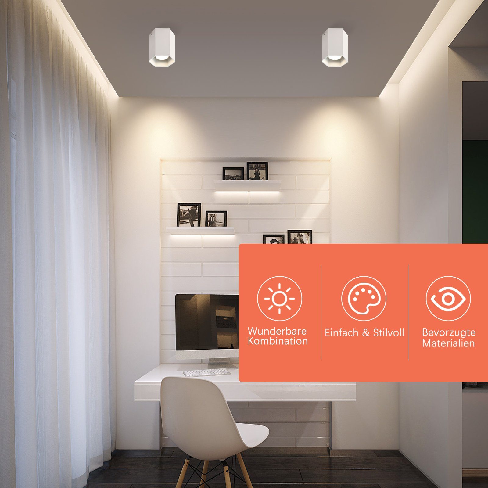 NETTLIFE påbygningsspotlights i hvid: moderne GU10-aluminiumslampe til spisestuen i entréen uden pære