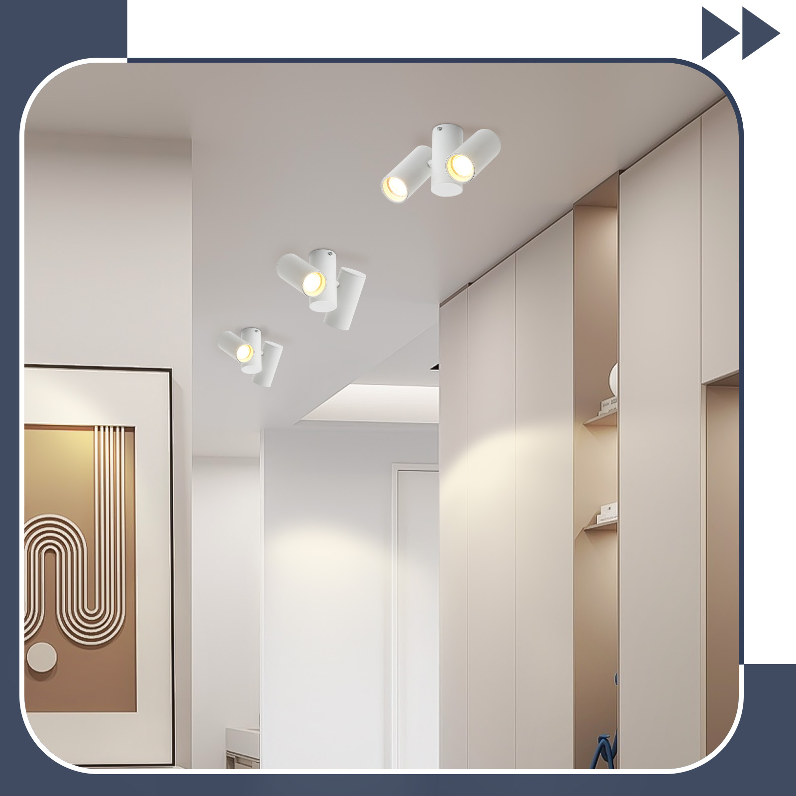 NETTLIFE - loftlampe med 2 hvide loftspotlights - GU10 moderne metal, roterbar 180°, til indendørs brug MAX. 25W uden pære