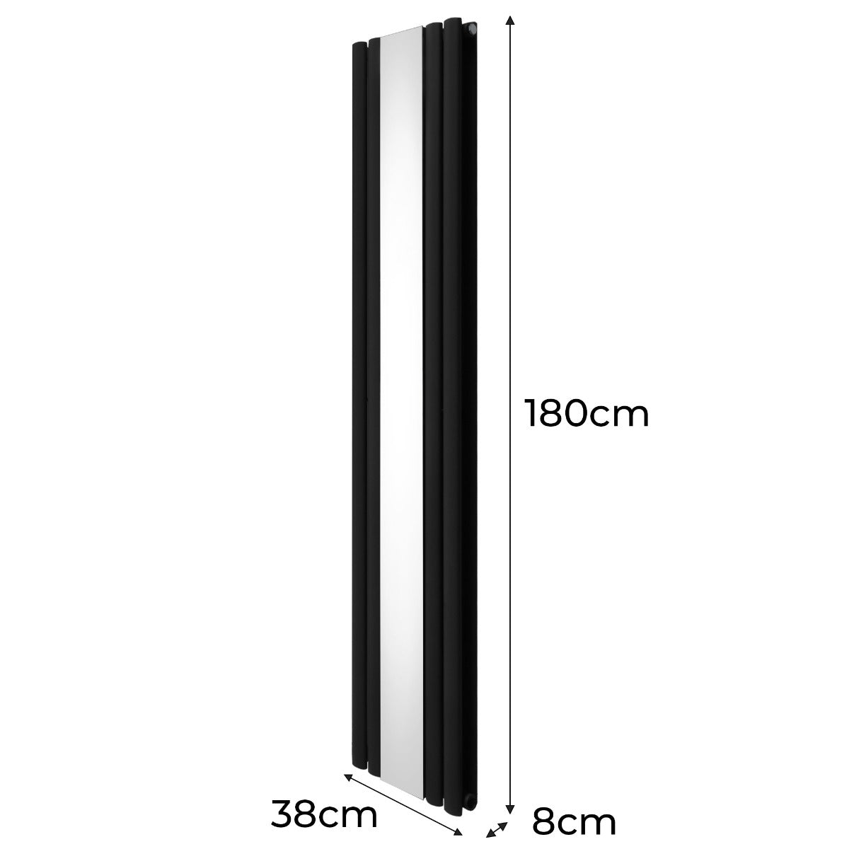 Oval spejlradiator - 1800 mm x 380 mm - sort