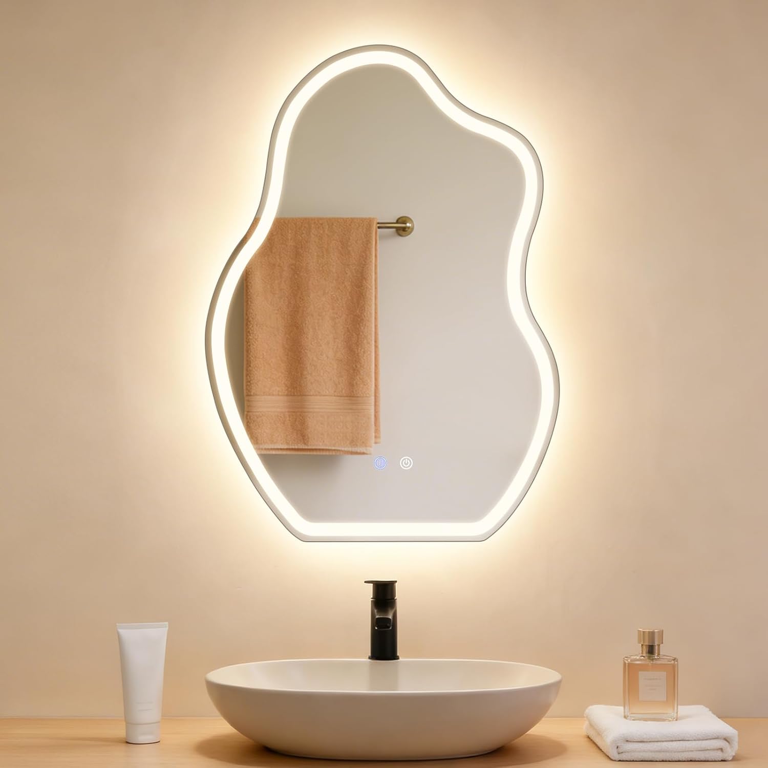 NETTLIFE Asymmetrisk LED Badeværelsesspejl 50x70cm, Touch Control, Anti-dug, Dæmpbar 3000-6500K, IP44 Til Væg