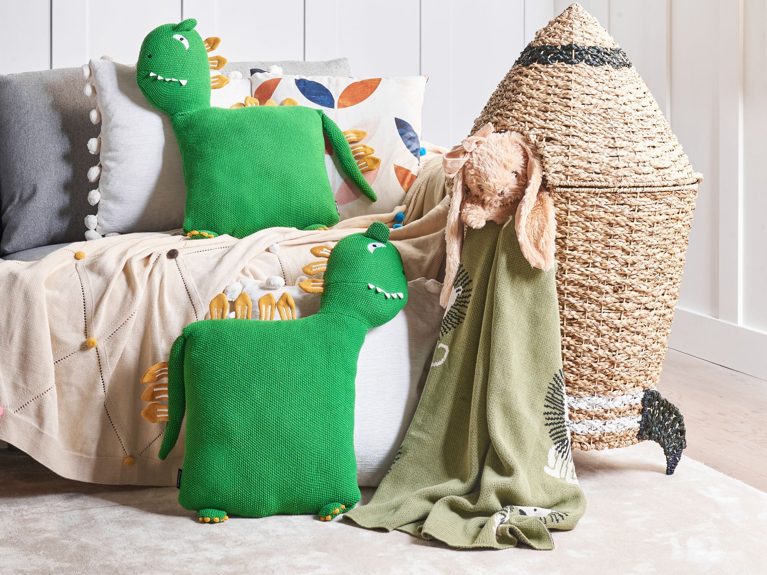 Sæt af 2 pyntepuder DINOS 45 x 45 cm Bomuld Dinosaur Grøn