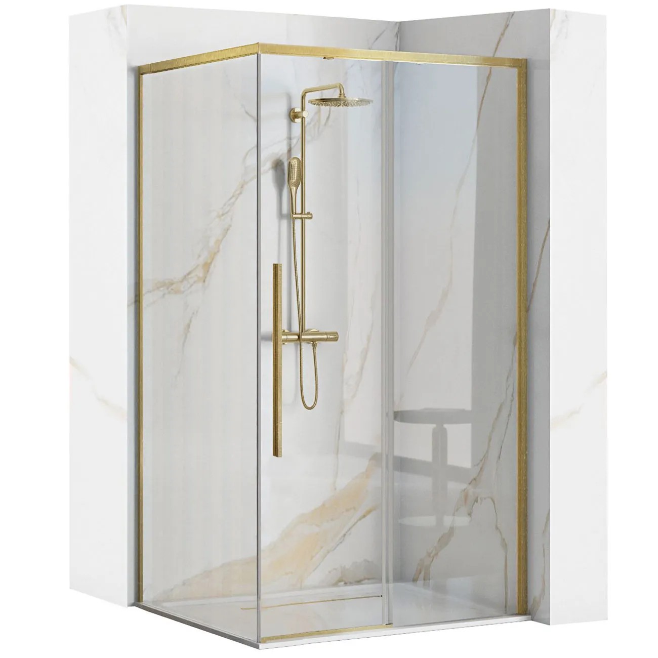 REA brusekabine SOLAR 90X90 Børstet guld, 90x88,5x195cm