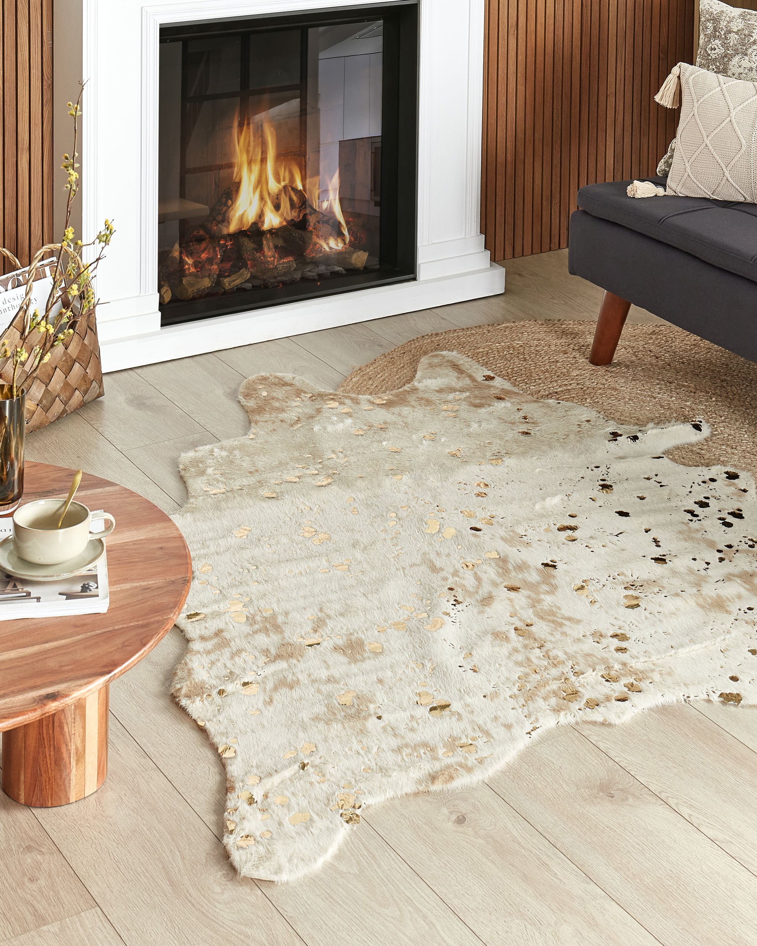 Tæppe af imiteret koskind BOGONG Lys Beige 130 x 170 cm