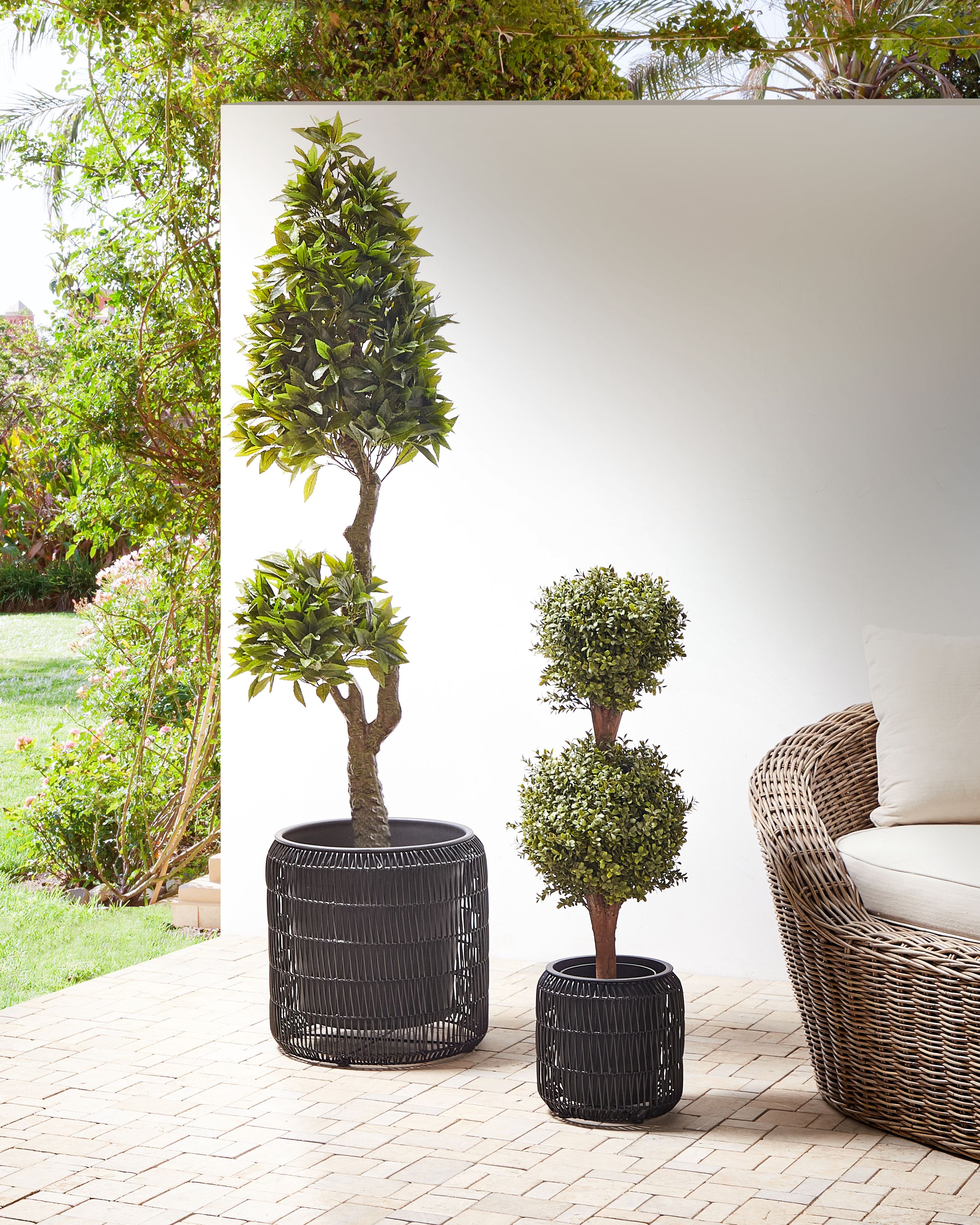Sæt med 2 plantekrukker BRODIEA 26/45 cm PE-rattan Sort
