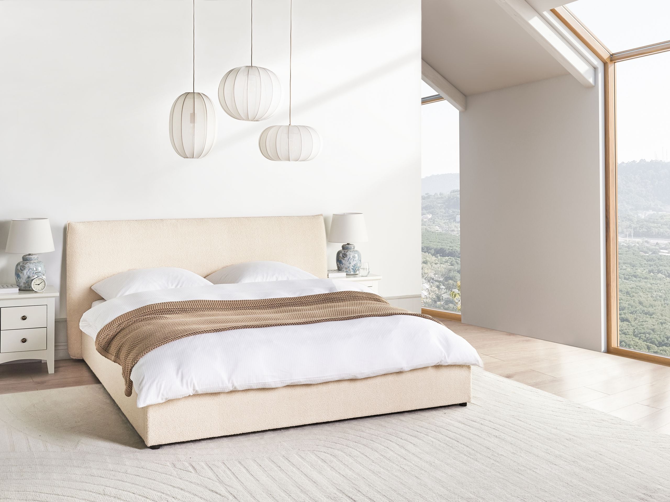 Seng med opbevaring LAVAUR Boucle Beige 180 x 200 cm