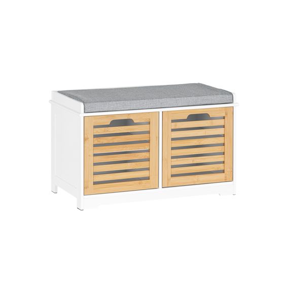 SoBuy Indgangsskoskab med sæde - pladsbesparende skoskab med opbevaring, slankt skoskab til gang eller soveværelse, hvid og naturlig, 71x35x43cm, belastningskapacitet 133kg - FSR23-II-WN