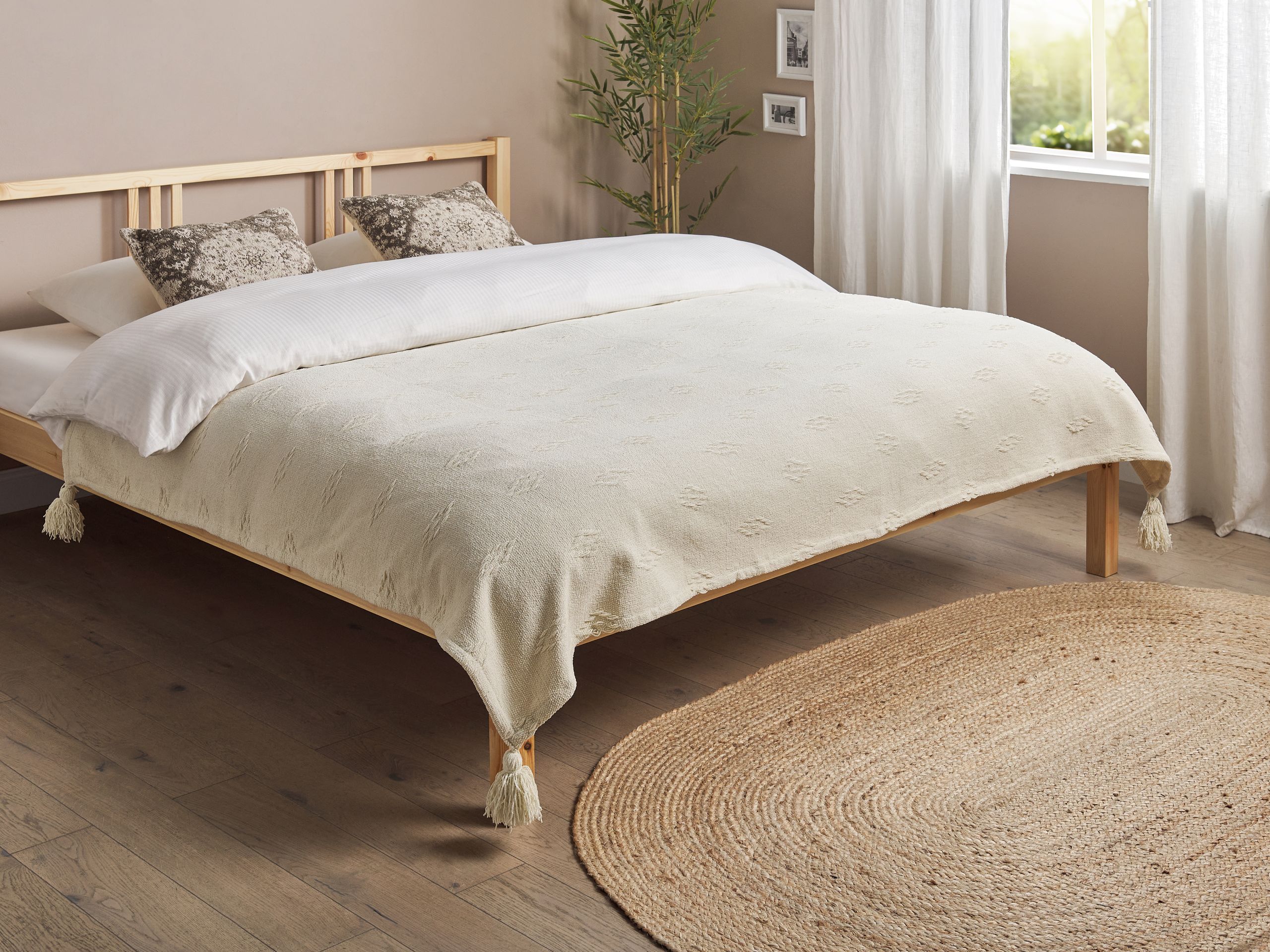 Sengetæppe KAZY Bomuld 200 x 220 cm Beige