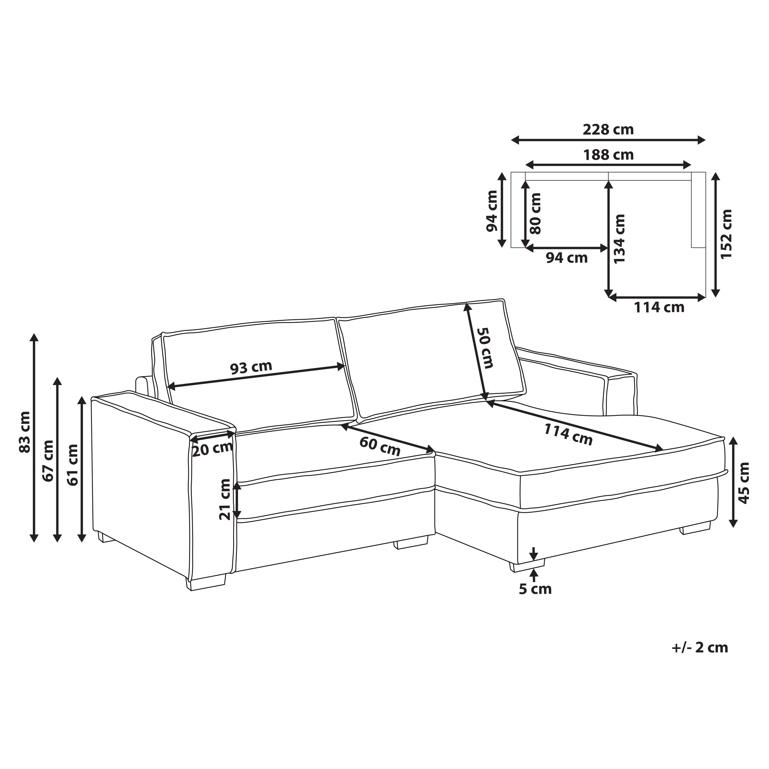 Hjørnesofa KOLDING Boucle Lys Beige Venstrevendt