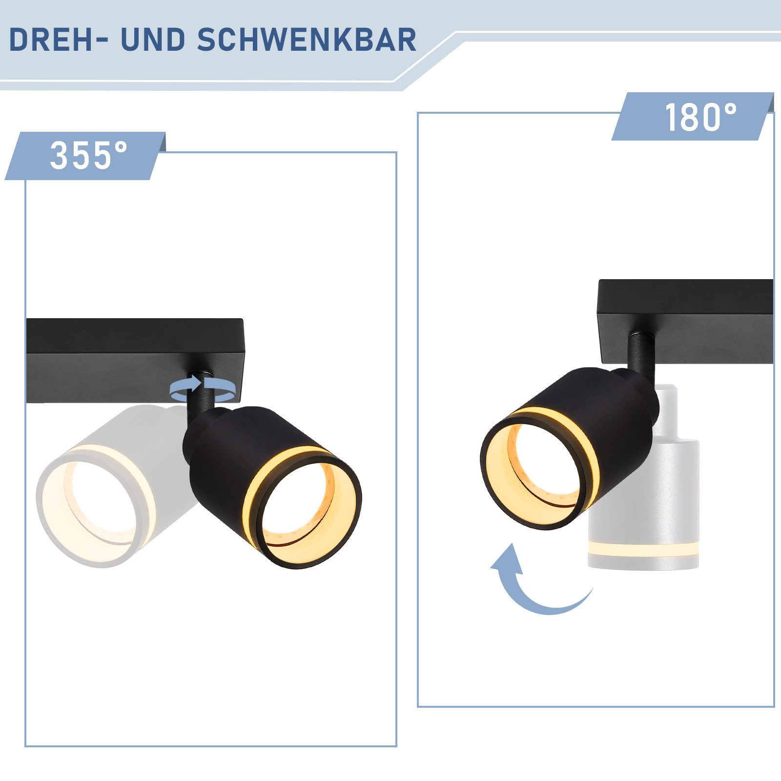 NETTLIFE moderne sort loftslampe: 6 justerbare metalspotlights i loftet, GU10 til kontor, soveværelse, spisestue, uden pære