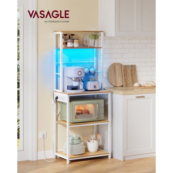 Vasagle køkkenreol, med stikdåse, med LED-belysning, justerbar, 40 × 60 × 168.4 cm, KKS049