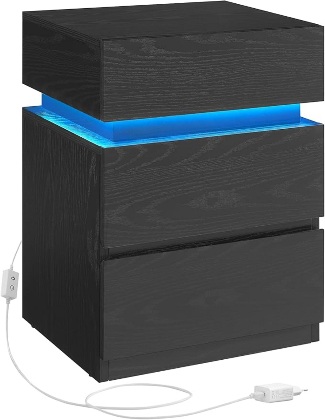 Vasagle sengebord, 3 skuffer, med LED-belysning, 35 × 40 × 55 cm, LET630