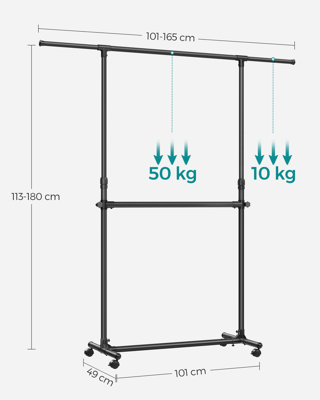 SONGMICS tøjstativ, med hjul, justerbar, LLR401YC