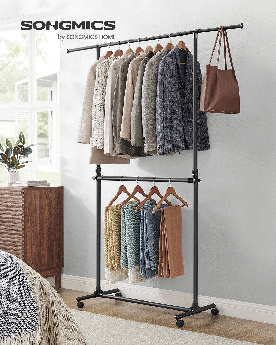 SONGMICS tøjstativ, med hjul, justerbar, LLR401YC