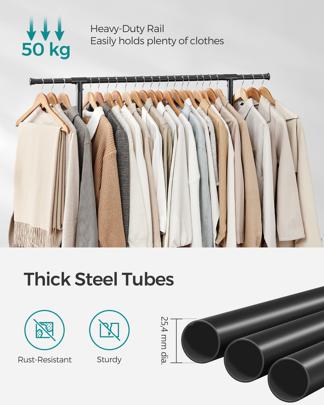 SONGMICS tøjstativ, med hjul, justerbar, LLR401YC